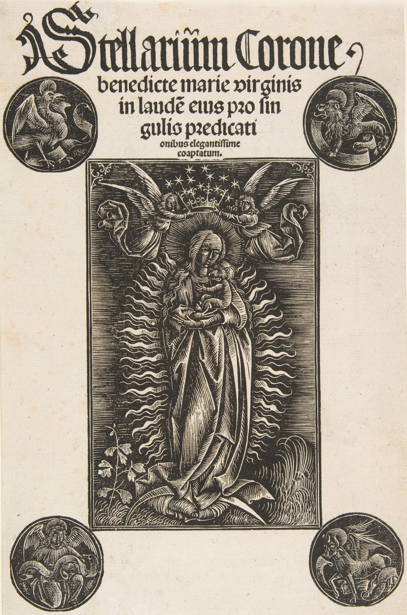 Szűz félholdon, Címlap Pelbartus de Temesvarból: Stellarium corone Schr. 2869..., 1502. alkotó: Daniel Hopfer.