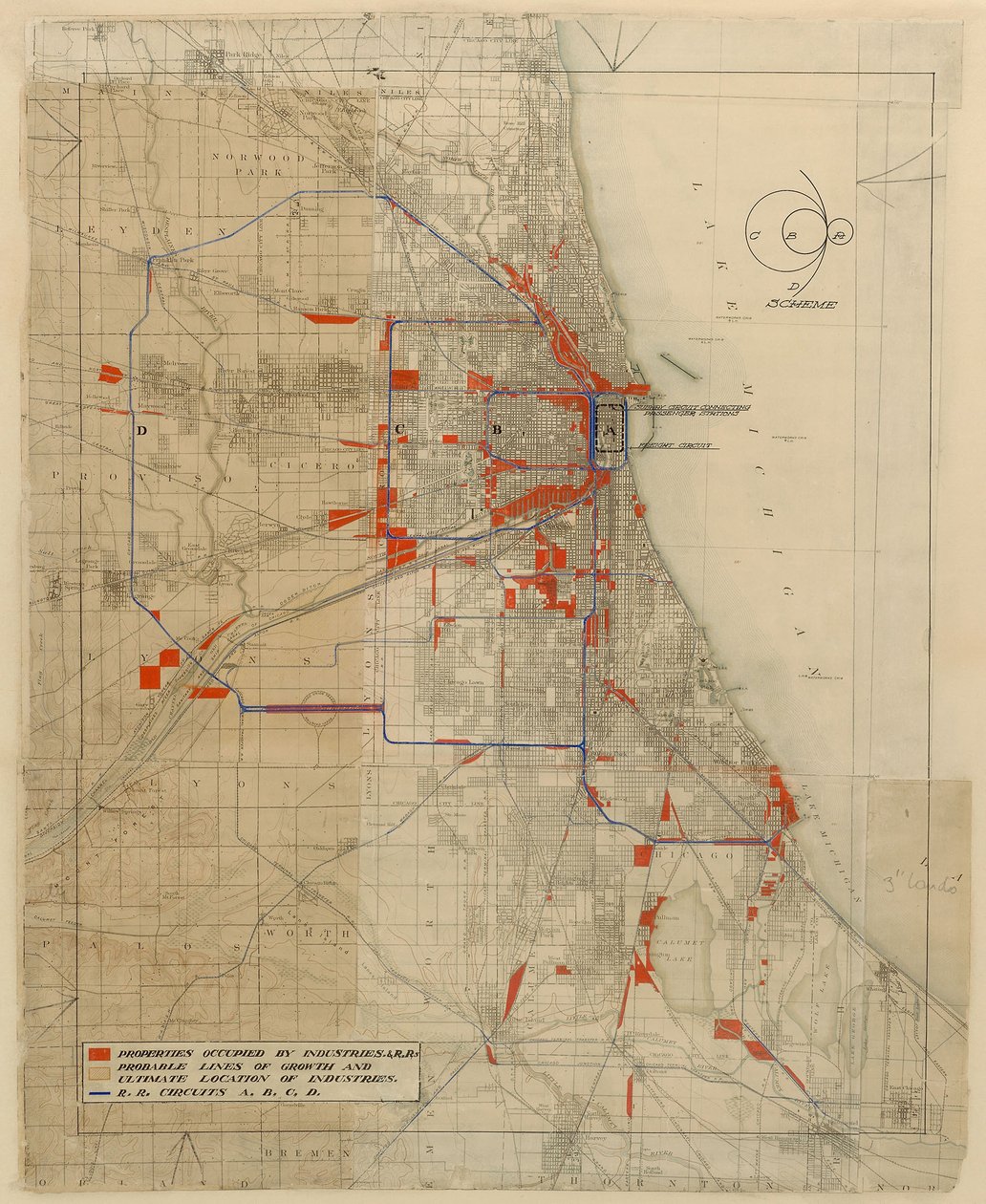 Chicago, Chicago, Illinois terve, vasúti áramkörök diagramja alkotó: Daniel Hudson Burnham