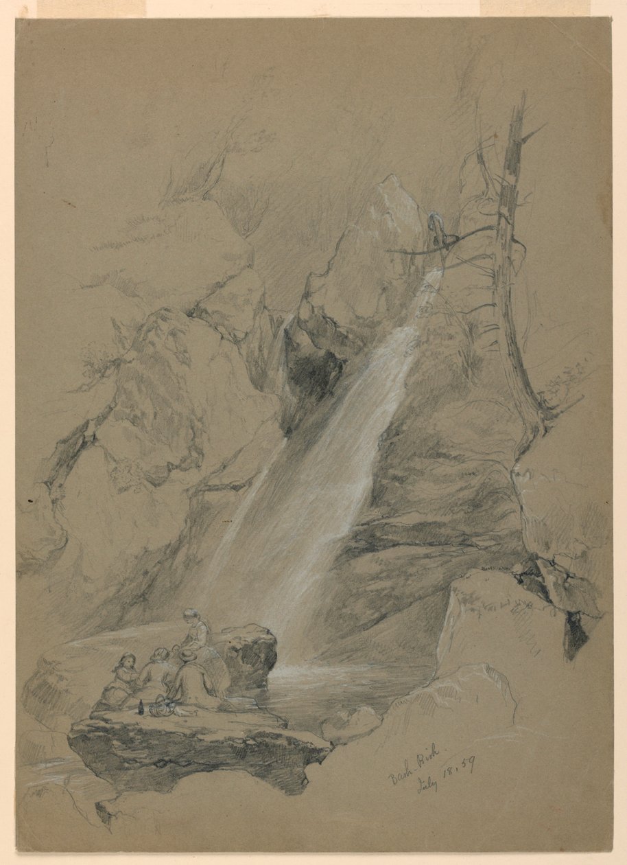 Rajz, Bash-Bish Falls, South Egremont, Massachusetts, 1859. július 18. alkotó: Daniel Huntington