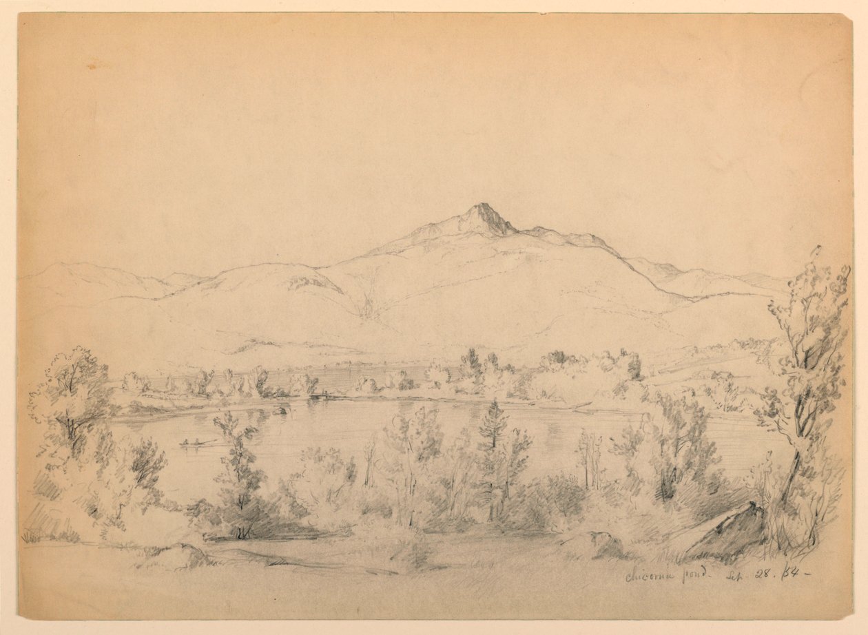 Rajz, Chocorua tó és hegy, New Hampshire, 1854. szeptember 28. alkotó: Daniel Huntington