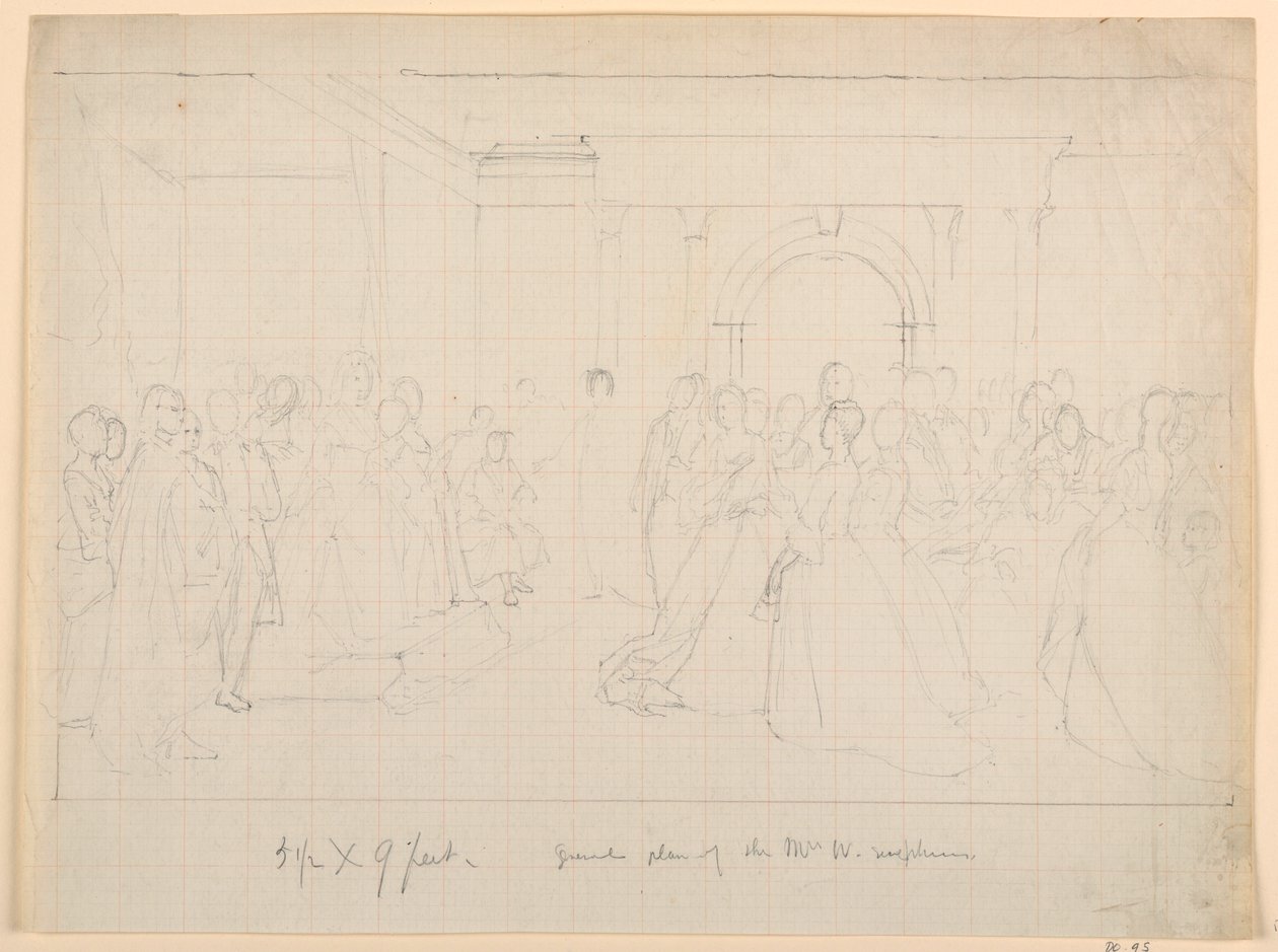 Rajz, Martha Washington fogadásának általános terve, 1860 alkotó: Daniel Huntington