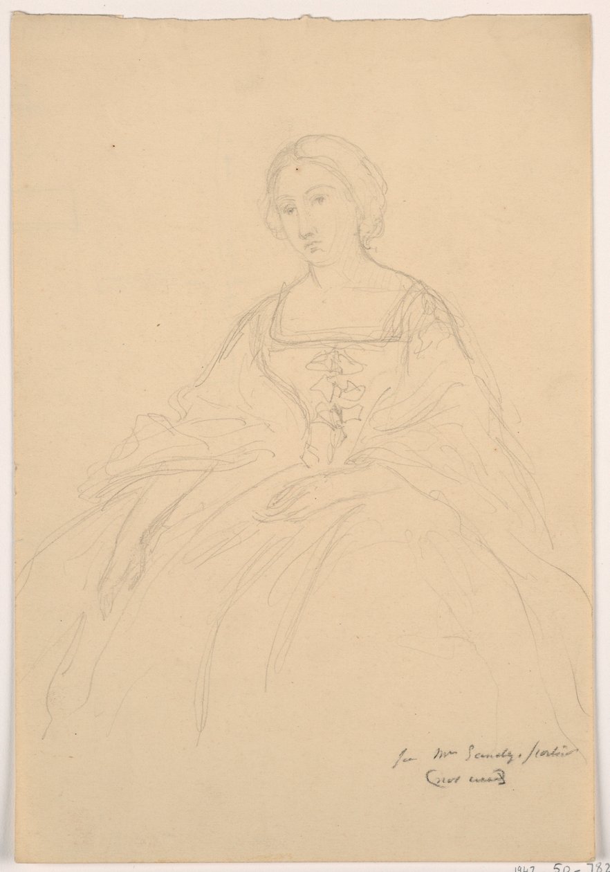 Rajz, Mrs. Sheppard Gandy ülő helyzetben; hátoldal: vonalas vázlat, 1859 alkotó: Daniel Huntington