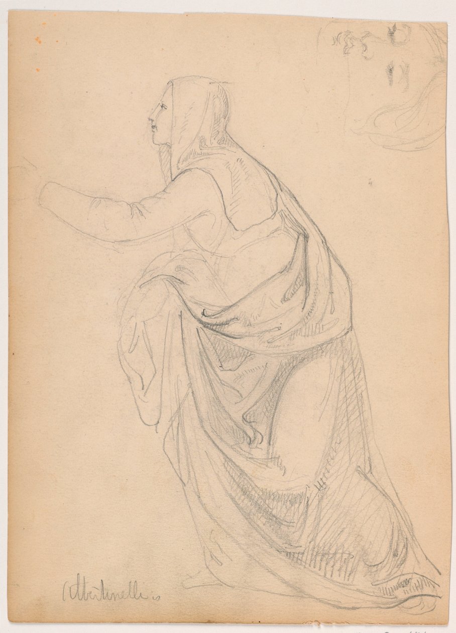 Rajz, Kinyújtózkodó, köpenyes nő, Mariotto Albetinelli után, 1844 alkotó: Daniel Huntington