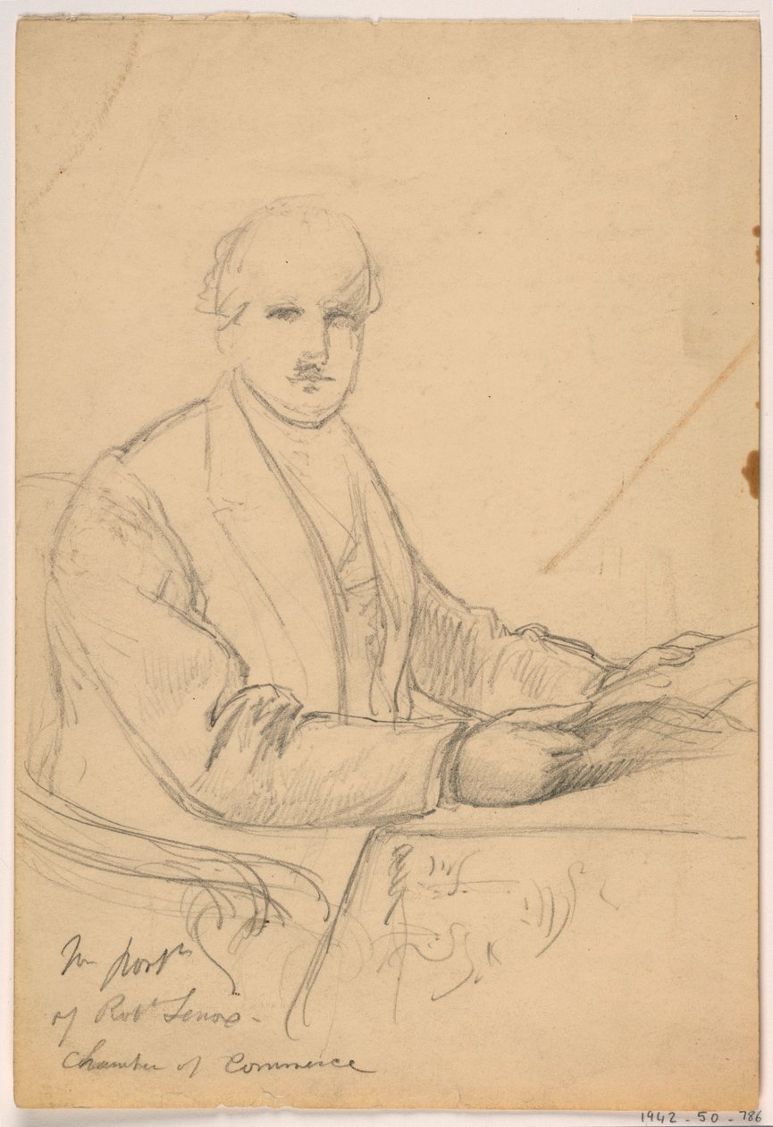 Rajz, Robert Lenox íróasztalnál ülve a Kereskedelmi Kamara portréjához, 1865 alkotó: Daniel Huntington