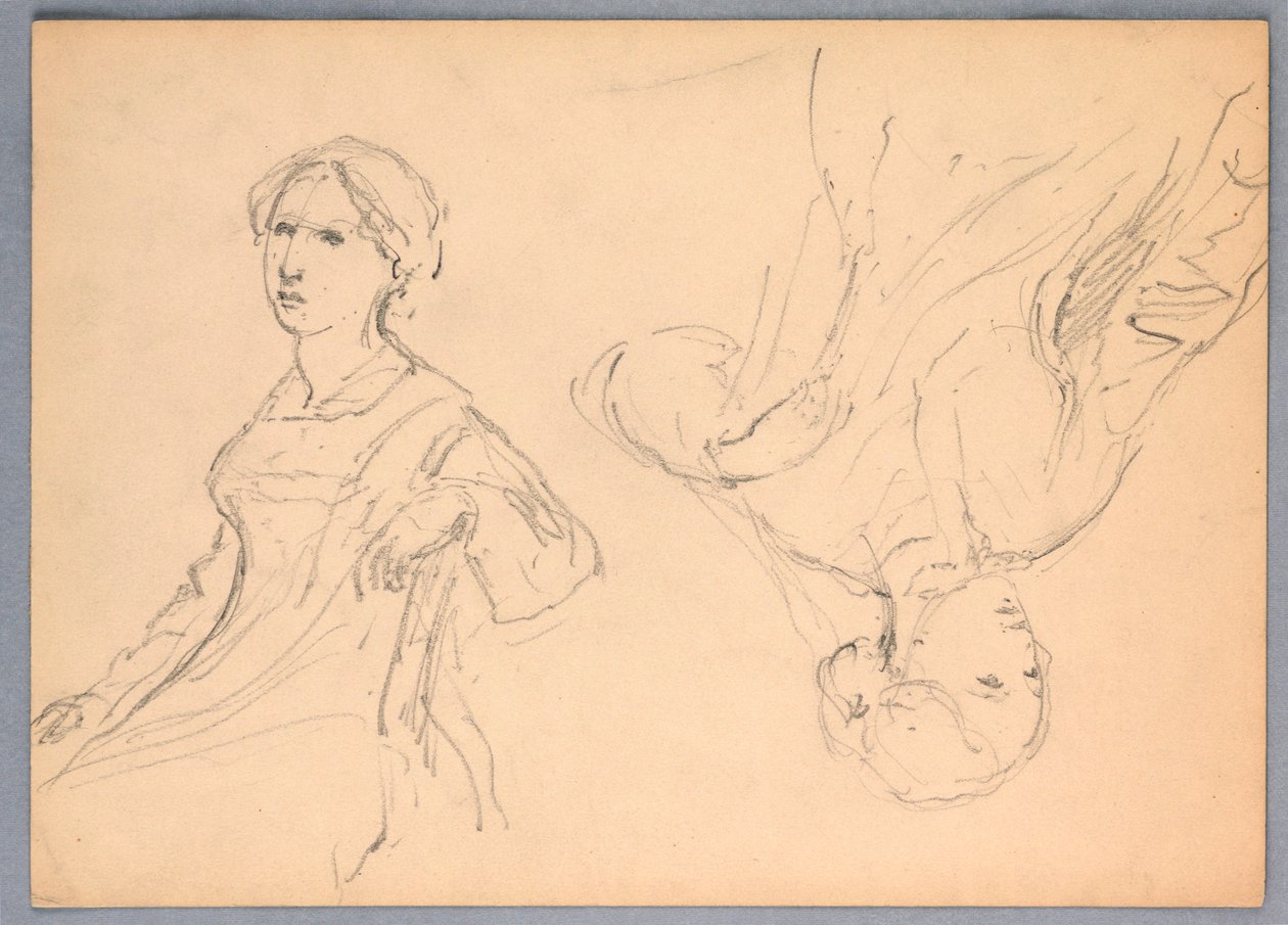 Rajz, Nő ülve, két tanulmány, 1870 alkotó: Daniel Huntington