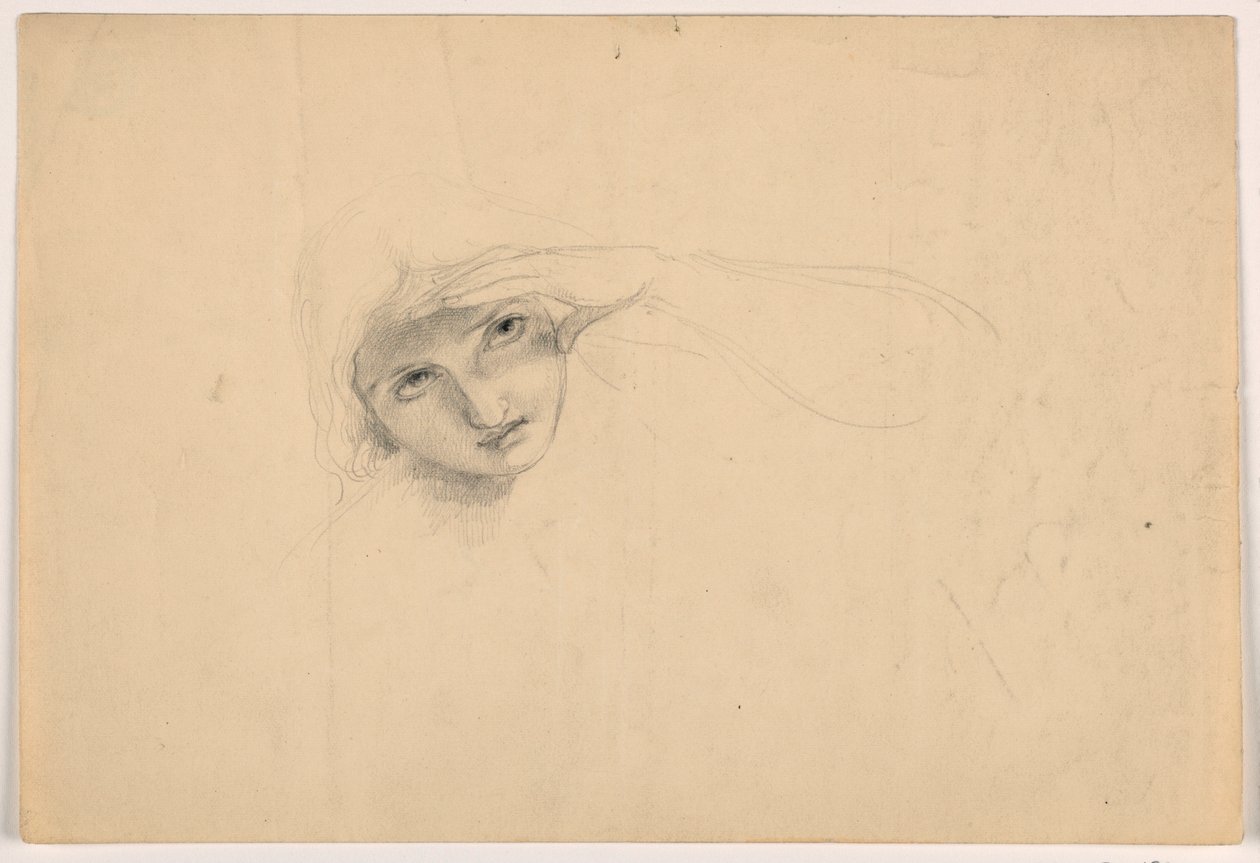 Rajz, Szemét árnyékoló nő, 1844 körül. alkotó: Daniel Huntington