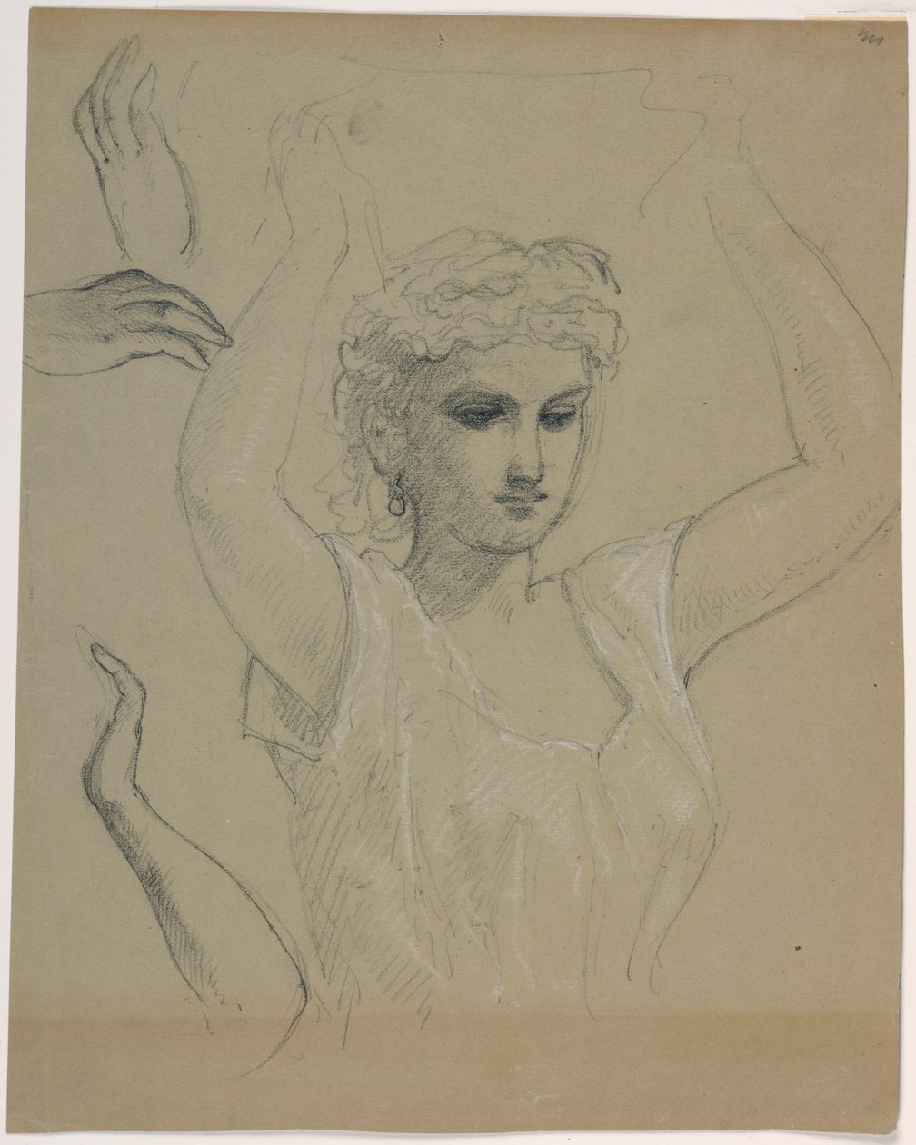 Rajz, Nő felemelt kézzel A, 1844-45 alkotó: Daniel Huntington
