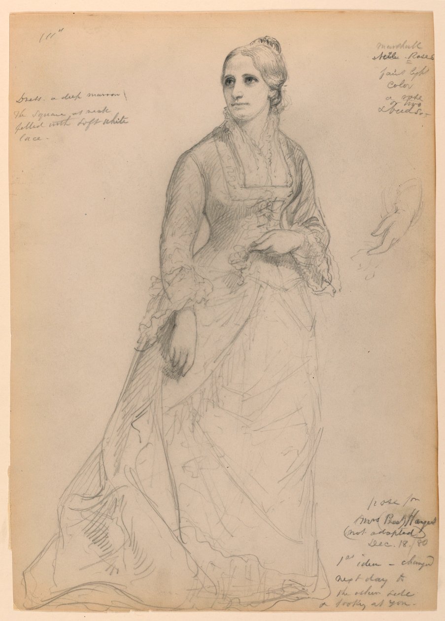 Mrs. Rutherford B. Hayes állva, külön balkezes tanulmányozással alkotó: Daniel Huntington