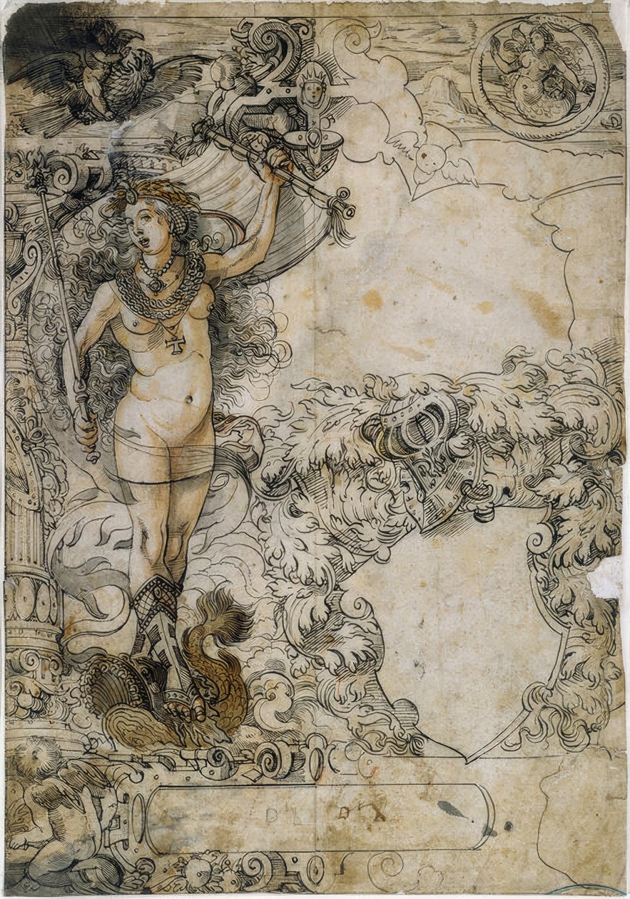 Fortuna vitorlával, pajzsot tartóként alkotó: Daniel Lindtmayer