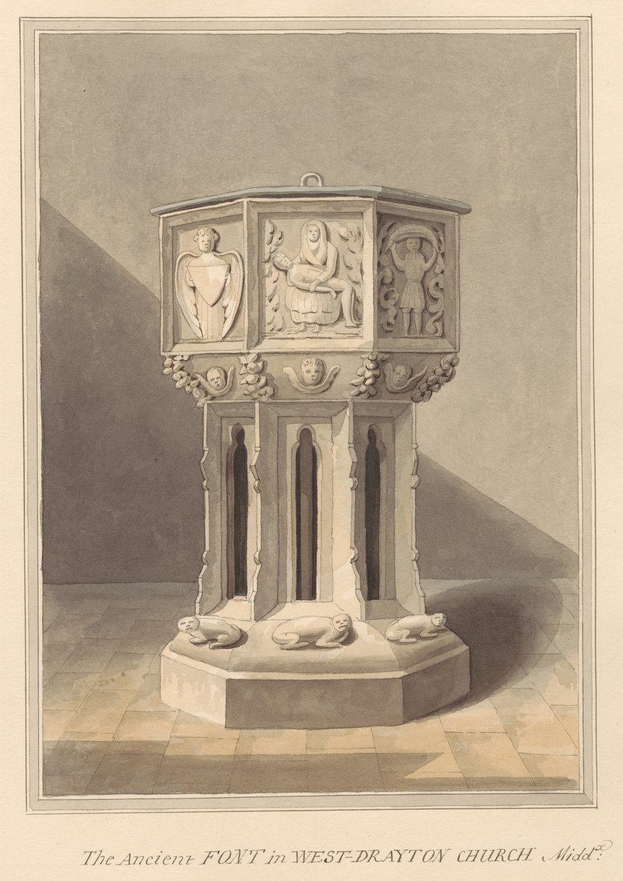 Ősi betűtípus a West Drayton Churchben, Middlesexben alkotó: Daniel Lysons