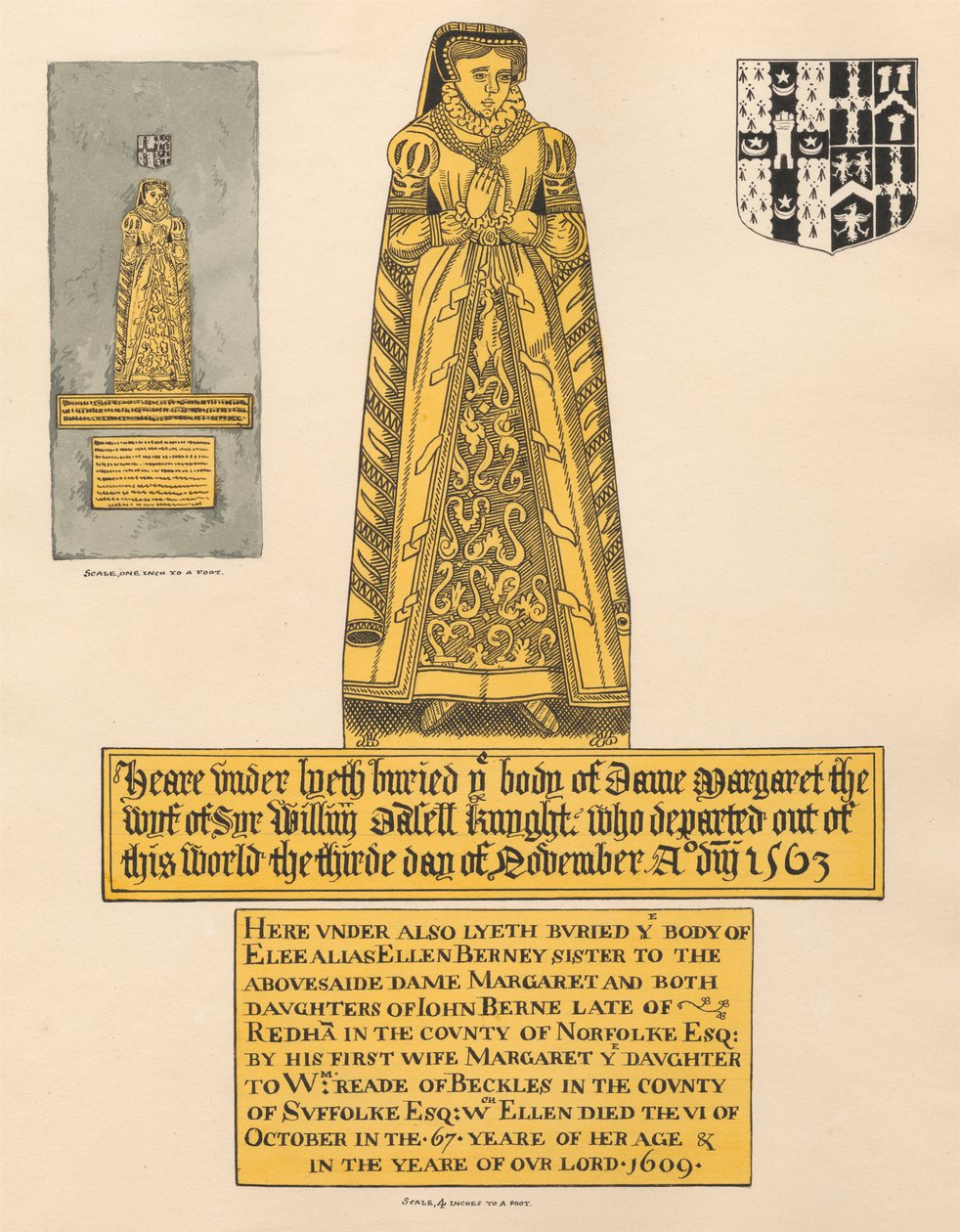 Sárgaréz tányér Dame Margaret Dalett és Ellen Berney számára, a Beckenham Churchből alkotó: Daniel Lysons