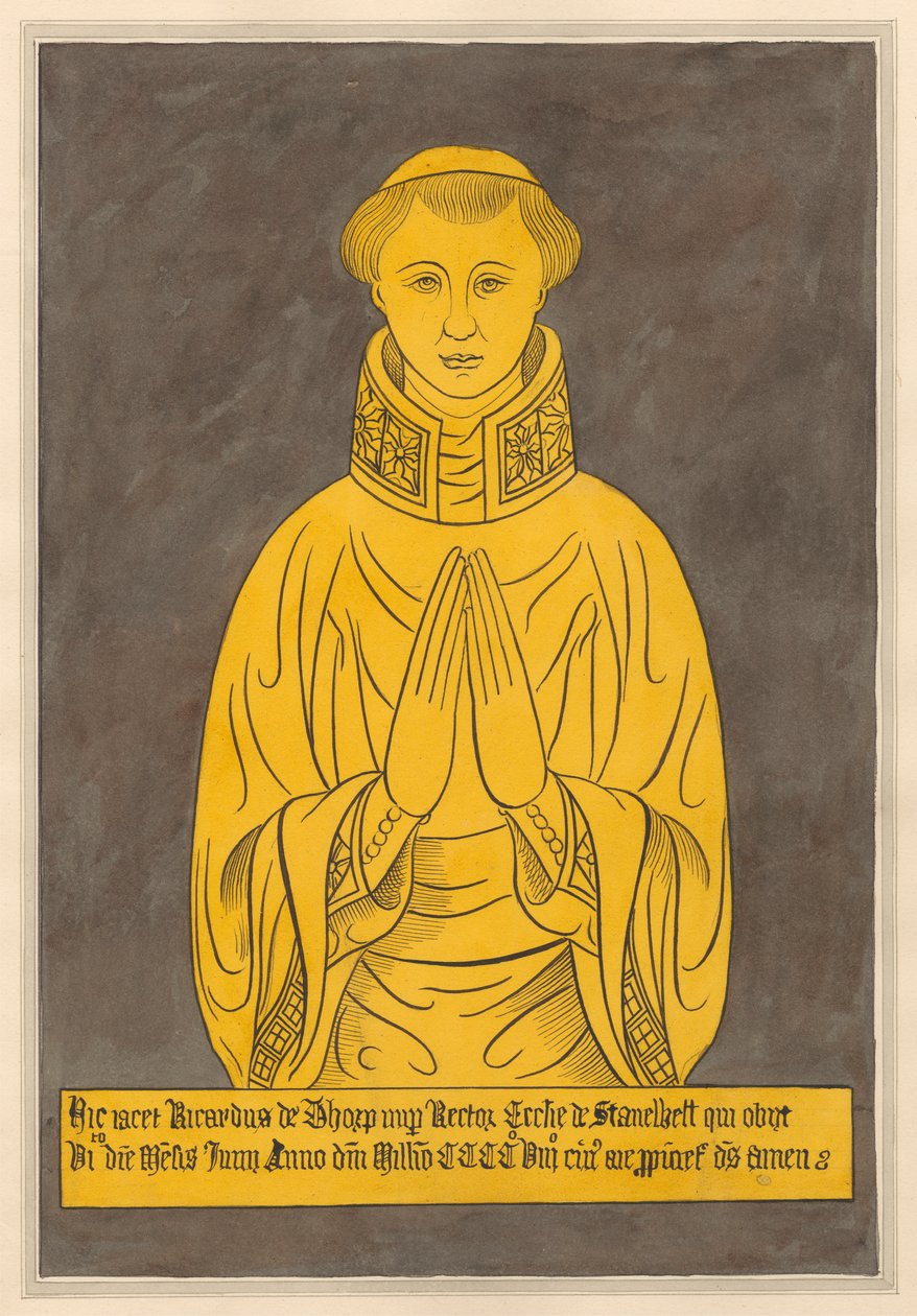Sárgaréz tányér Richard de Thorp számára, a Stanwell templomból alkotó: Daniel Lysons