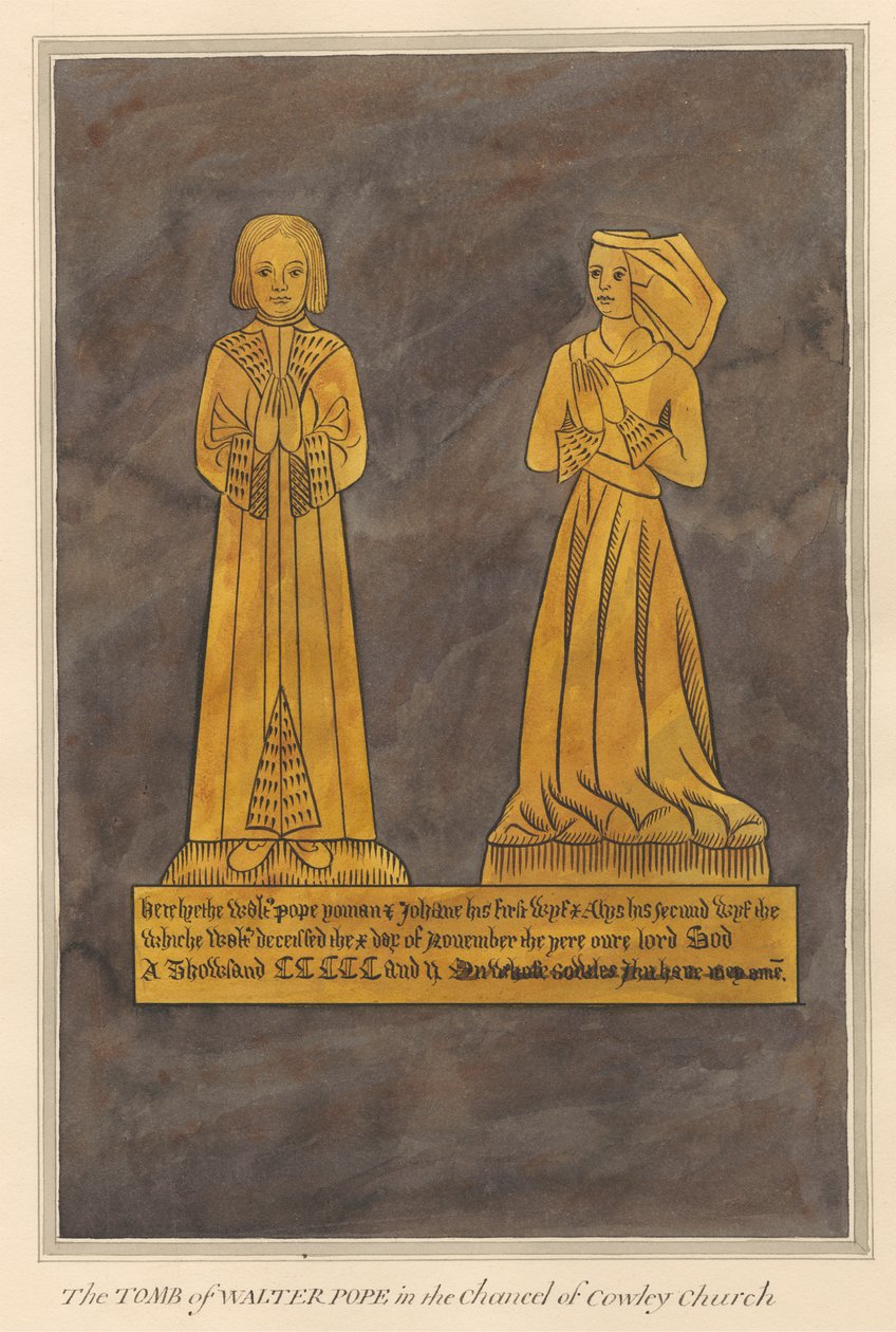 Sárgaréz tányér Walter és Alice Pope számára és fiuknak a Cowley Churchből alkotó: Daniel Lysons