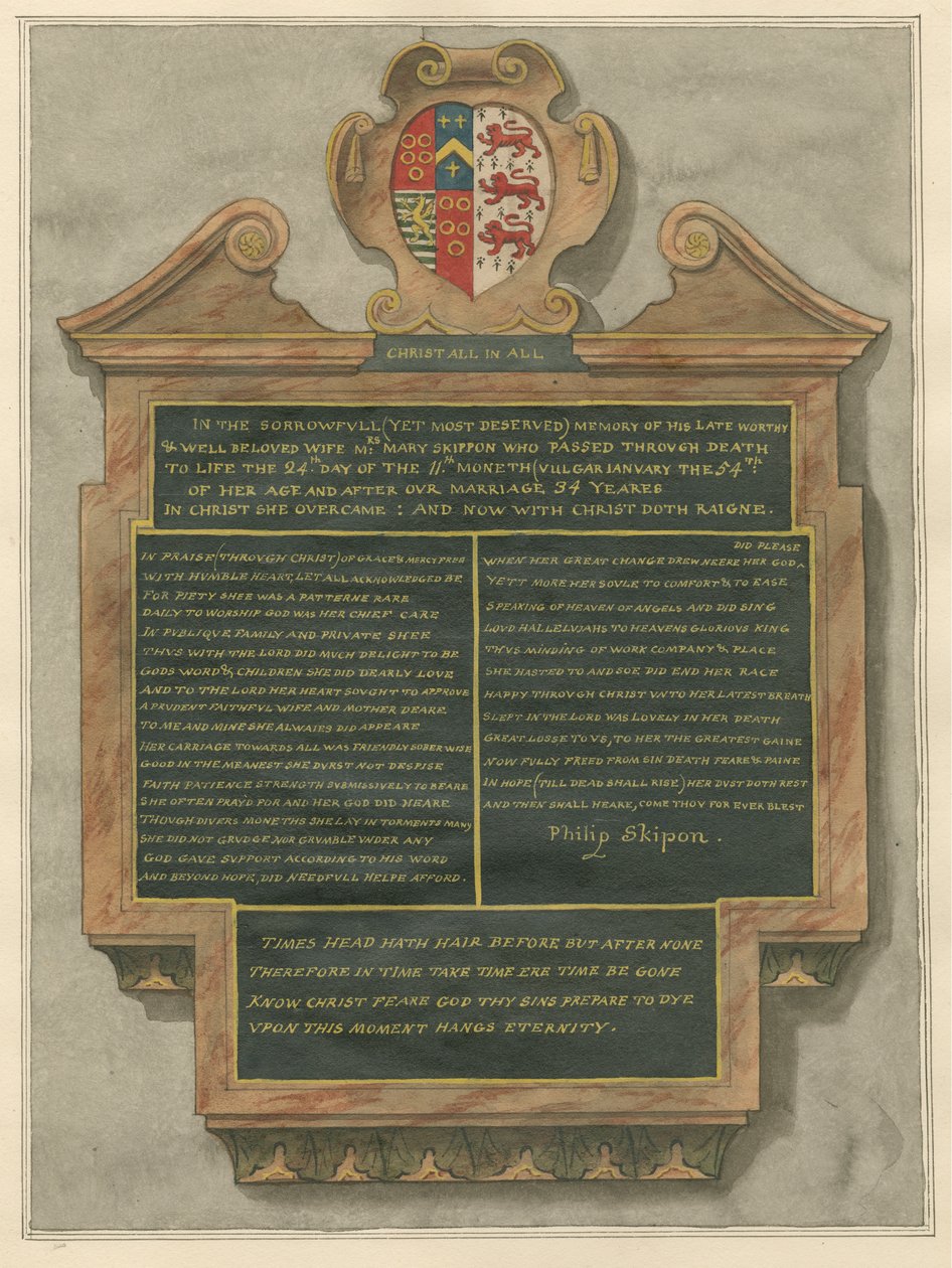 Emlékmű Mrs. Mary Skipponnak az Acton templomból alkotó: Daniel Lysons