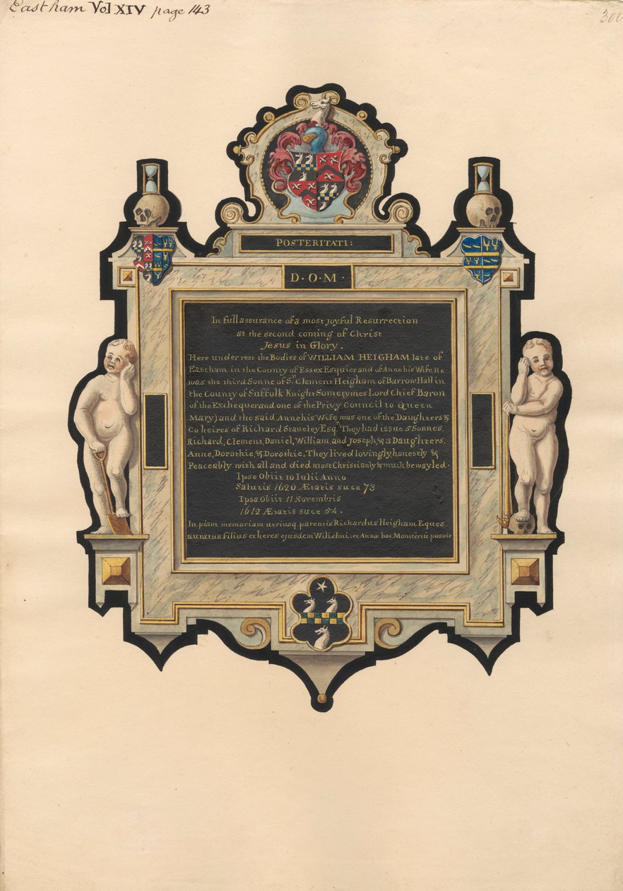 Emlékmű Anna és William Heighamnek az East Ham Churchből alkotó: Daniel Lysons