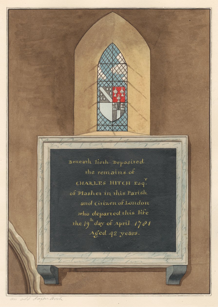 Emlékmű Charles Hitch-nek az East Ham-templomból alkotó: Daniel Lysons