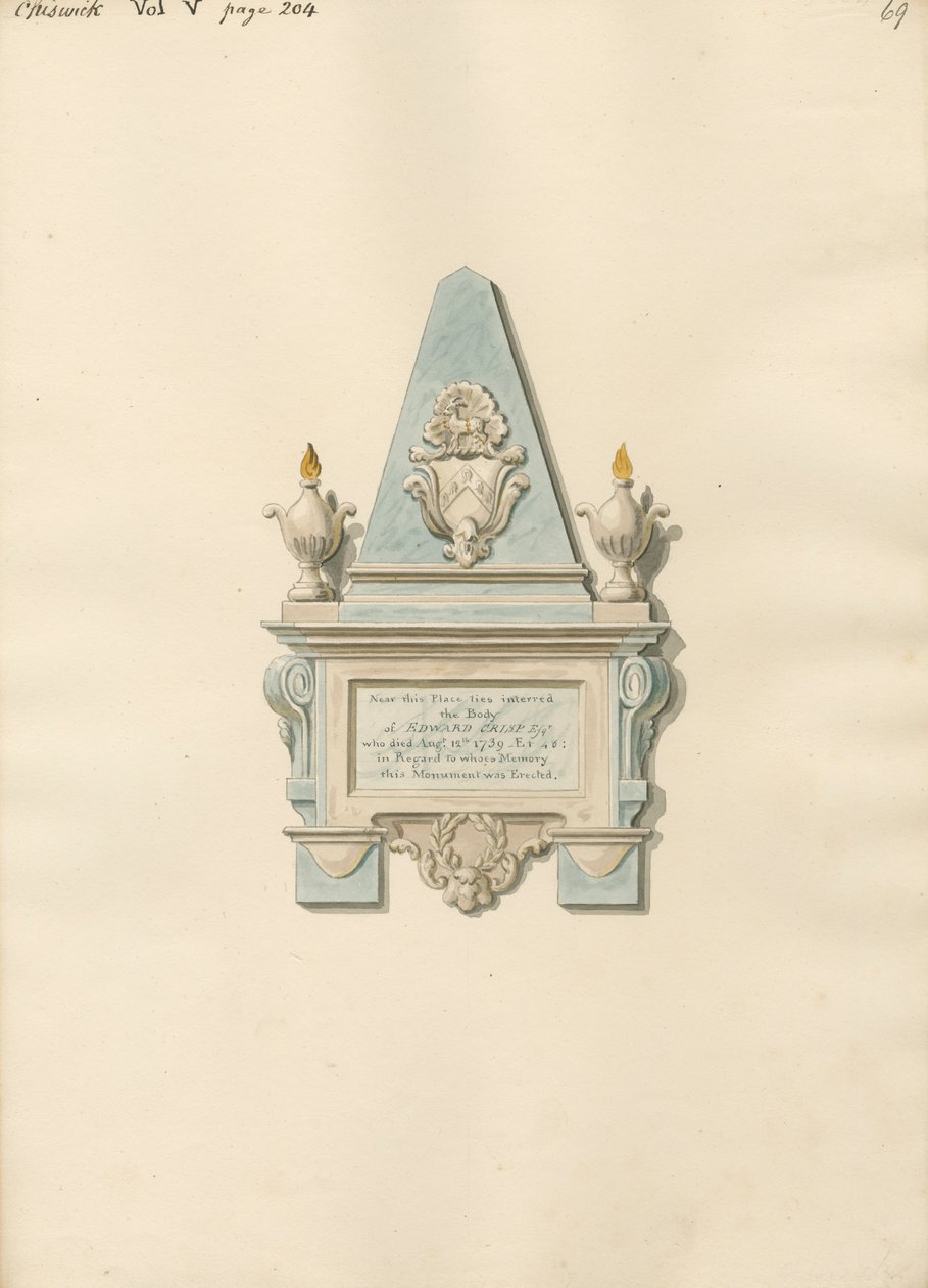 Emlékmű Edward Crispnek a Chiswick templomból alkotó: Daniel Lysons
