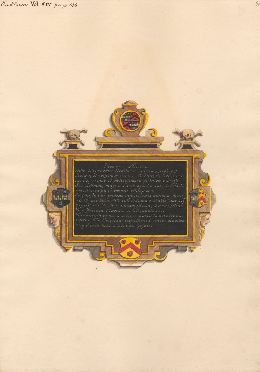 Emlékmű Elizabeth Heighamnek az East Ham templomból alkotó: Daniel Lysons