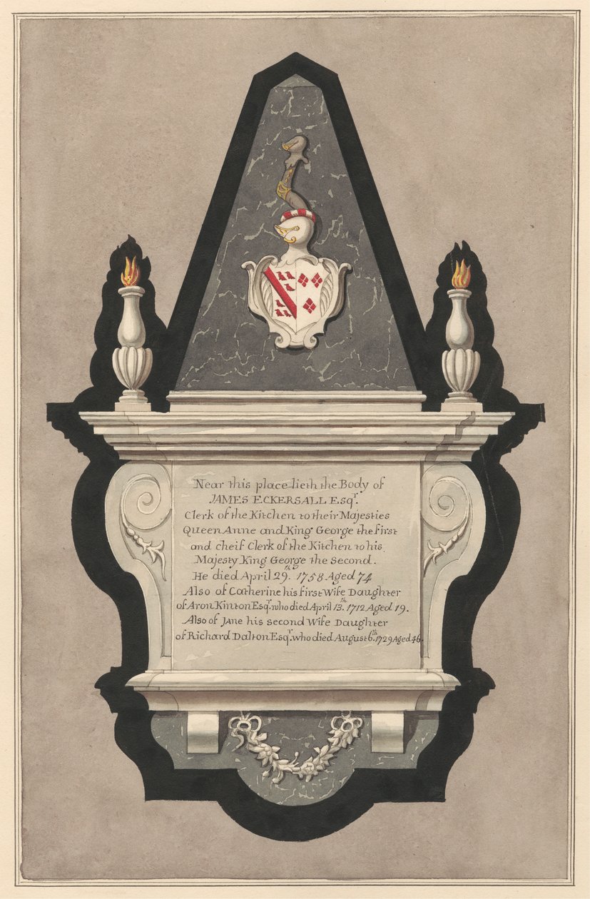 Emlékmű James Eckersallnak és feleségének, Catherine-nek, valamint második feleségének, Catherine-nek és második feleségének, Jane-nek a Drayton Churchből alkotó: Daniel Lysons
