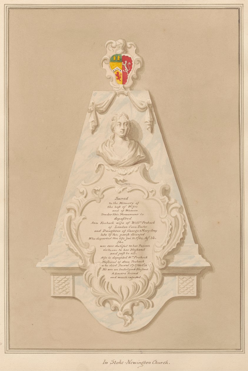 Emlékmű Loilliam és Ann Frohock számára a Stoke Newington Churchből alkotó: Daniel Lysons