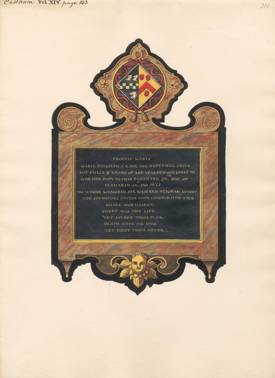 Emlékmű Mary Heighamnek az East Ham templomból alkotó: Daniel Lysons