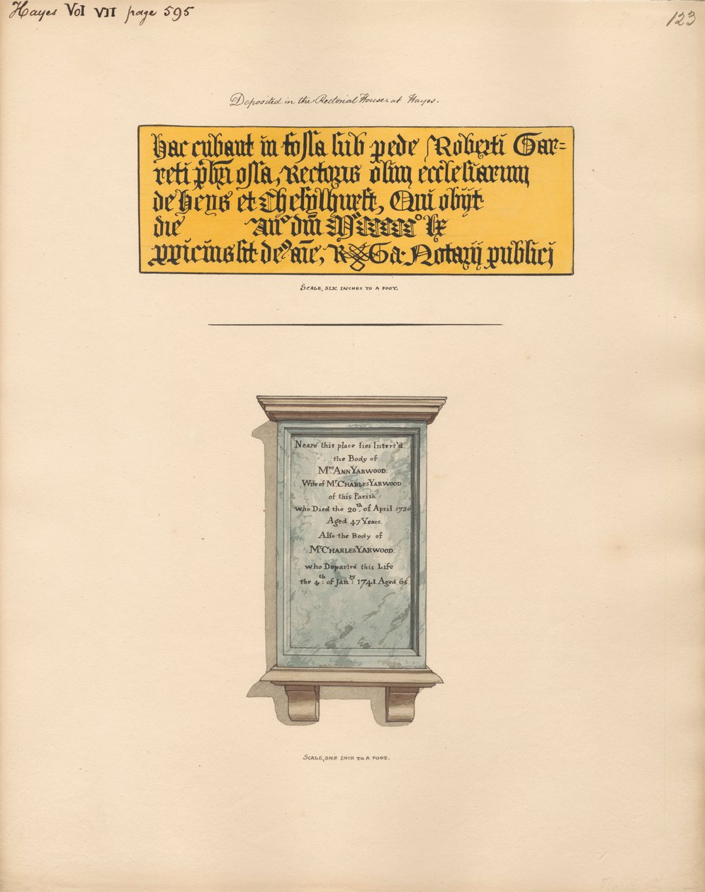 Emlékmű Mr. Charles és Mrs. Anne Yarwood számára a Hayes Churchből alkotó: Daniel Lysons