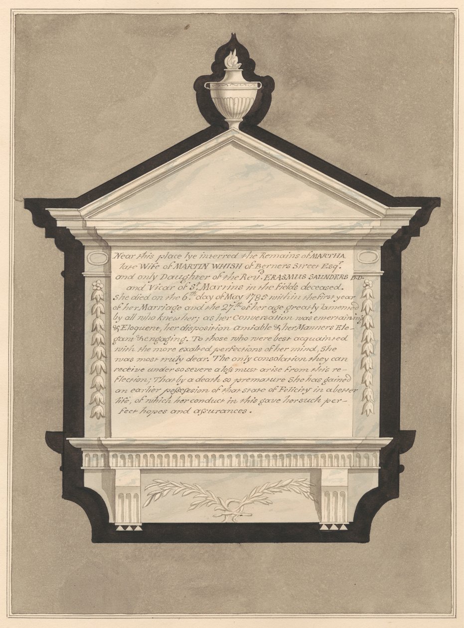 Emlékmű Mrs. Martha Whishnek a Stanwell templomból alkotó: Daniel Lysons