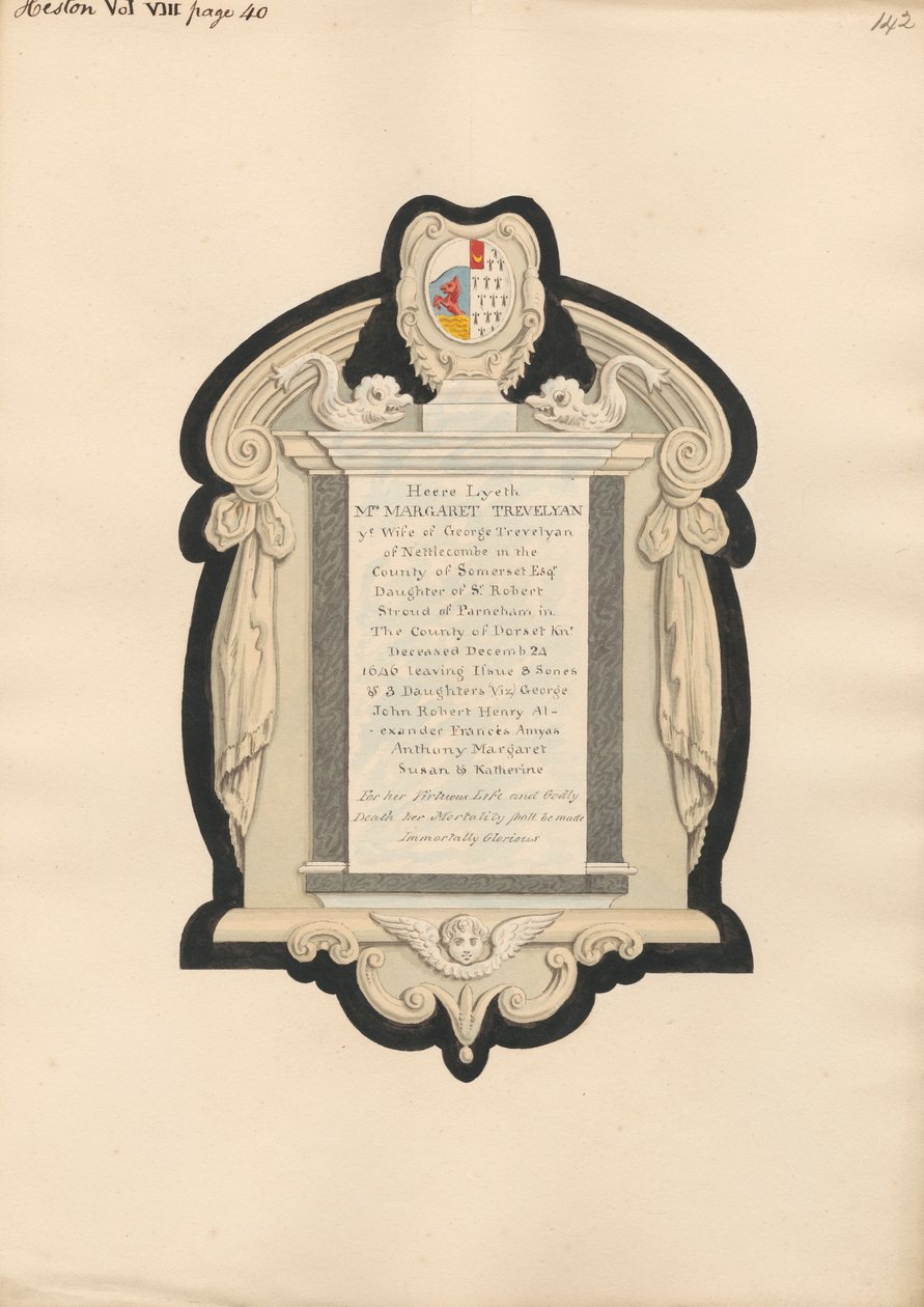 Emlékmű Mrs. Trevelyannak a Heston Churchből alkotó: Daniel Lysons