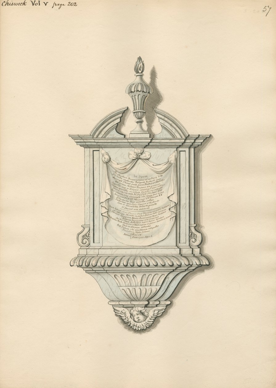 Emlékmű Richard és Thomas Carey számára a Chiswick-templomból alkotó: Daniel Lysons