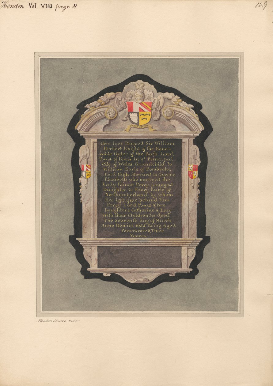 Emlékmű Sir William Herbertnek a Hendon templomból alkotó: Daniel Lysons