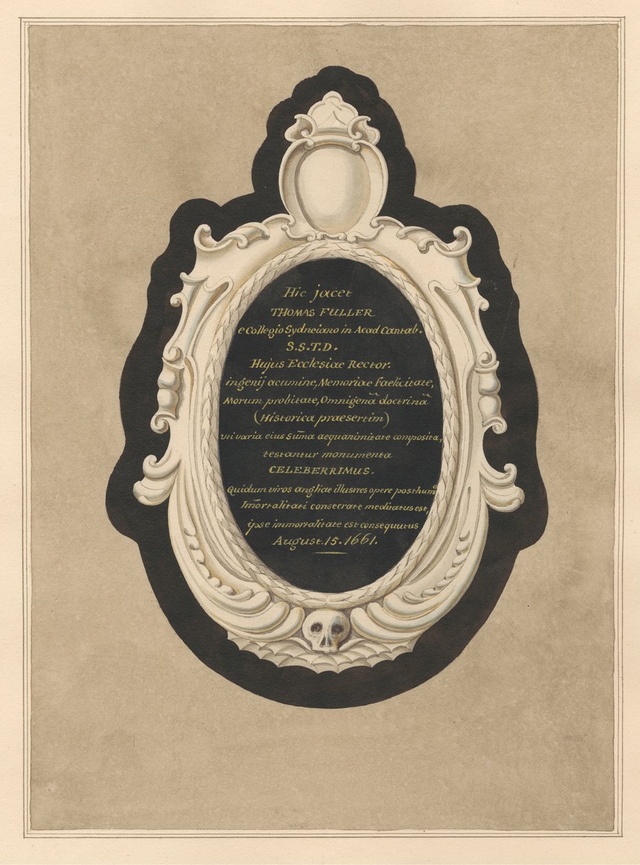 Emlékmű Thomas Fullernek a Cranford templomból alkotó: Daniel Lysons