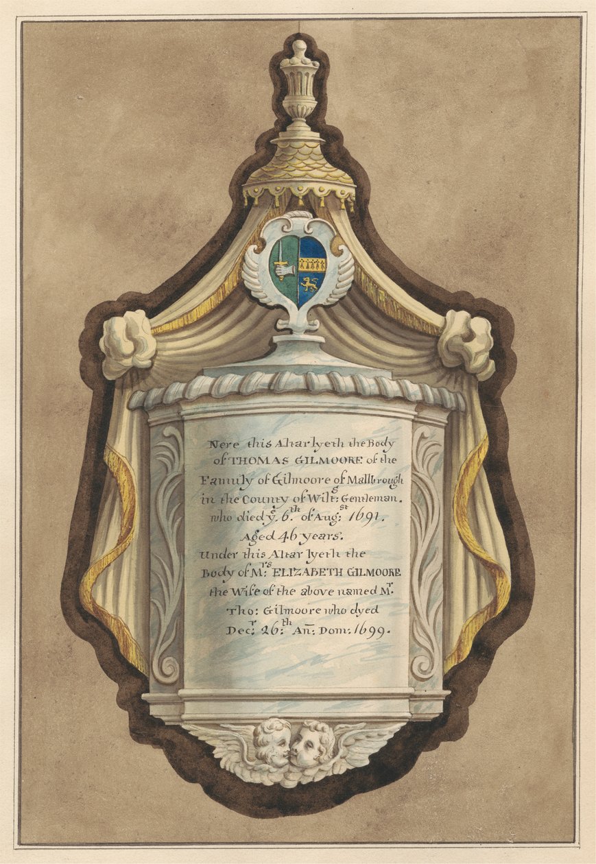 Emlékmű Thomas Gilmoore-nak és Mrs. Elizabeth Gilmoore-nak a Twickenham-templomból alkotó: Daniel Lysons