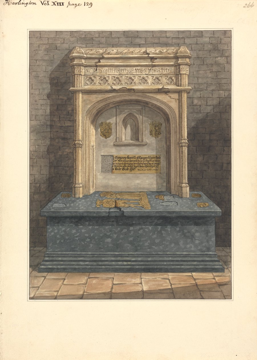 Gregory Lovell és felesége, Anne sírja, Harlington Church alkotó: Daniel Lysons
