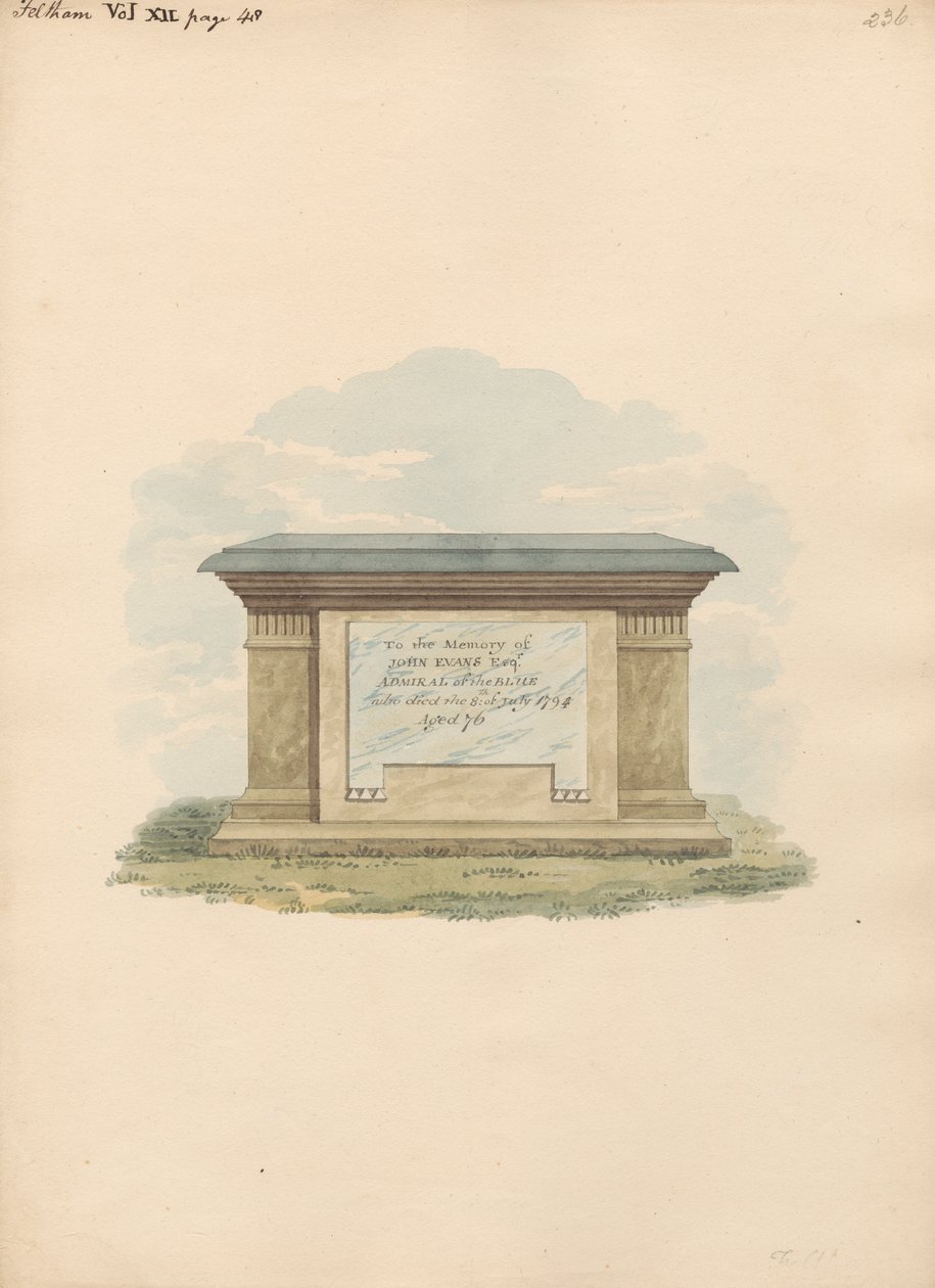 John Evans sírja a Feltham-templomból alkotó: Daniel Lysons