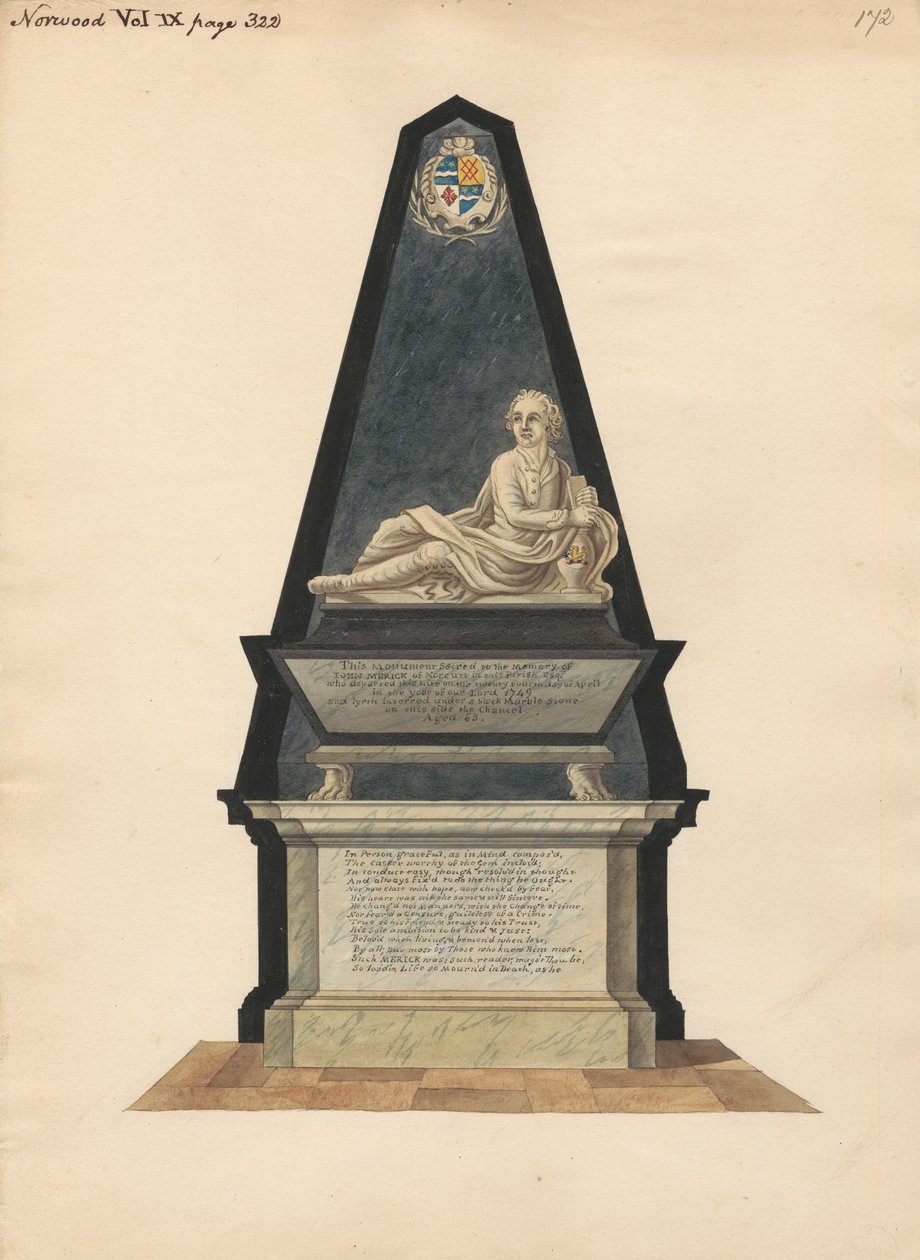 John Merick sírja a Norwood-templomból alkotó: Daniel Lysons
