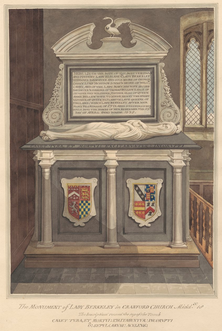 Lady Elizabeth Berkeley sírja a Cranford templomból alkotó: Daniel Lysons