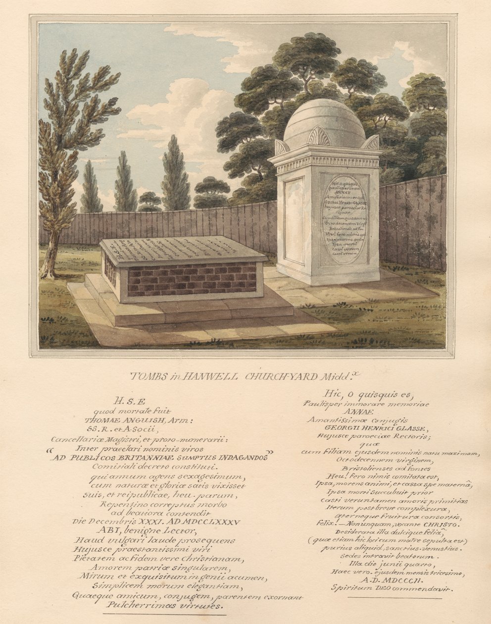 Thomas Anguish és Anna Glasse sírjai a Hanwell Churchyardból alkotó: Daniel Lysons