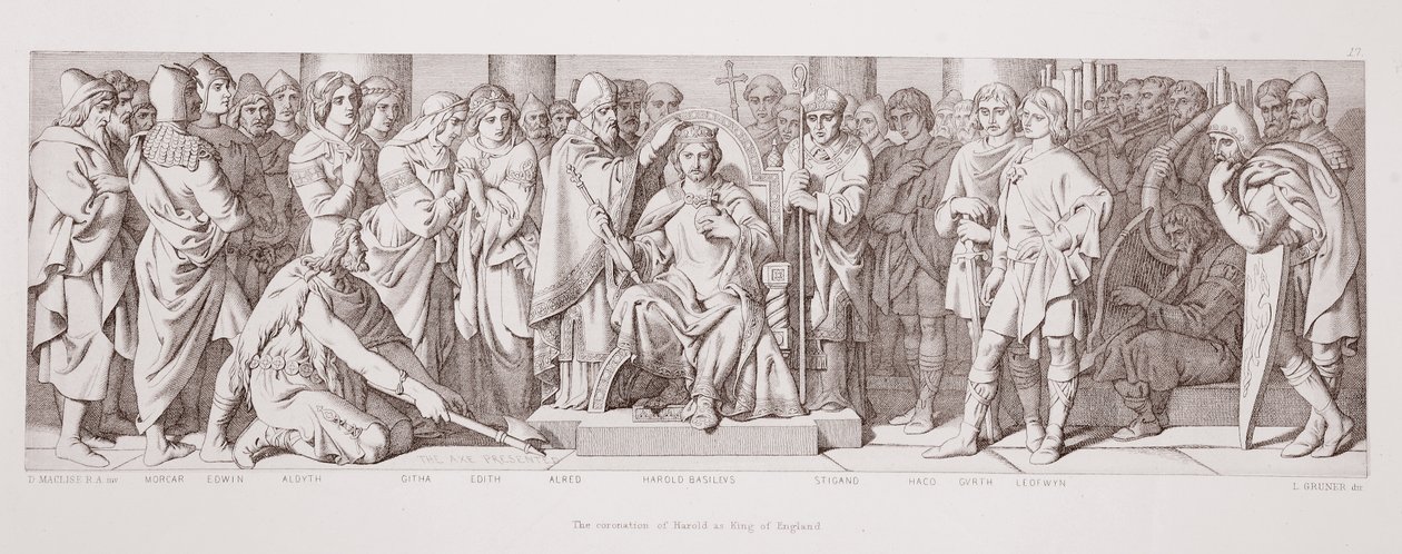 Harold angol királlyá koronázása „A normann hódítás története” című művéből, L. Gruner metszete, 1866 alkotó: Daniel Maclise