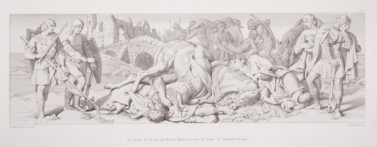 Tostig és Harold Hardrada halála a Stamford Bridge-i csata után, „A normann hódítás története” című művéből, L. Gruner metszete, 1866 alkotó: Daniel Maclise