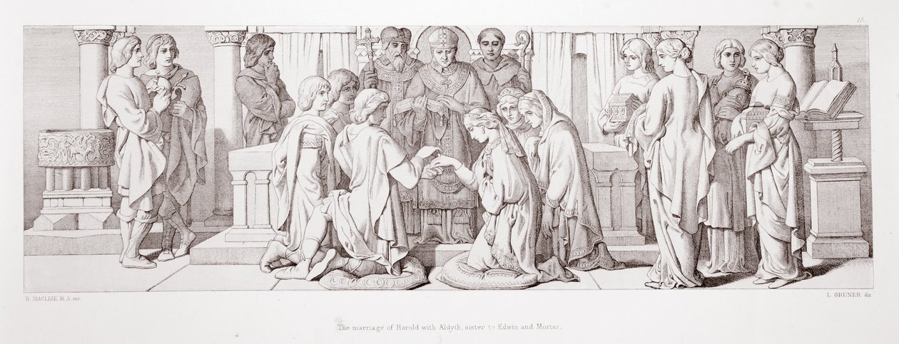 Harold házassága Aldyth-tal, Edwin és Morcar nővérével, „A normann hódítás története” című művéből, L. Gruner vésette, 1866 alkotó: Daniel Maclise