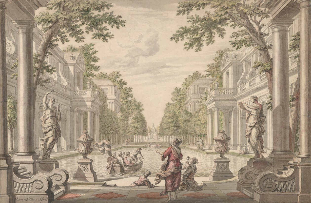 Klasszikus építészettel körülvett palotakert, központi tóval..., kb. 1700-1720. alkotó: Daniel Marot