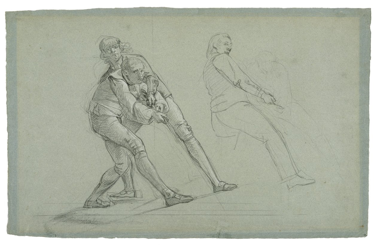 Study for The Siege of Gibraltar (Study of The Siege of a Rope on a Rope), 1785-1786 (fekete-fehér kréta szürkéskék papíron) alkotó: Daniel Mytens