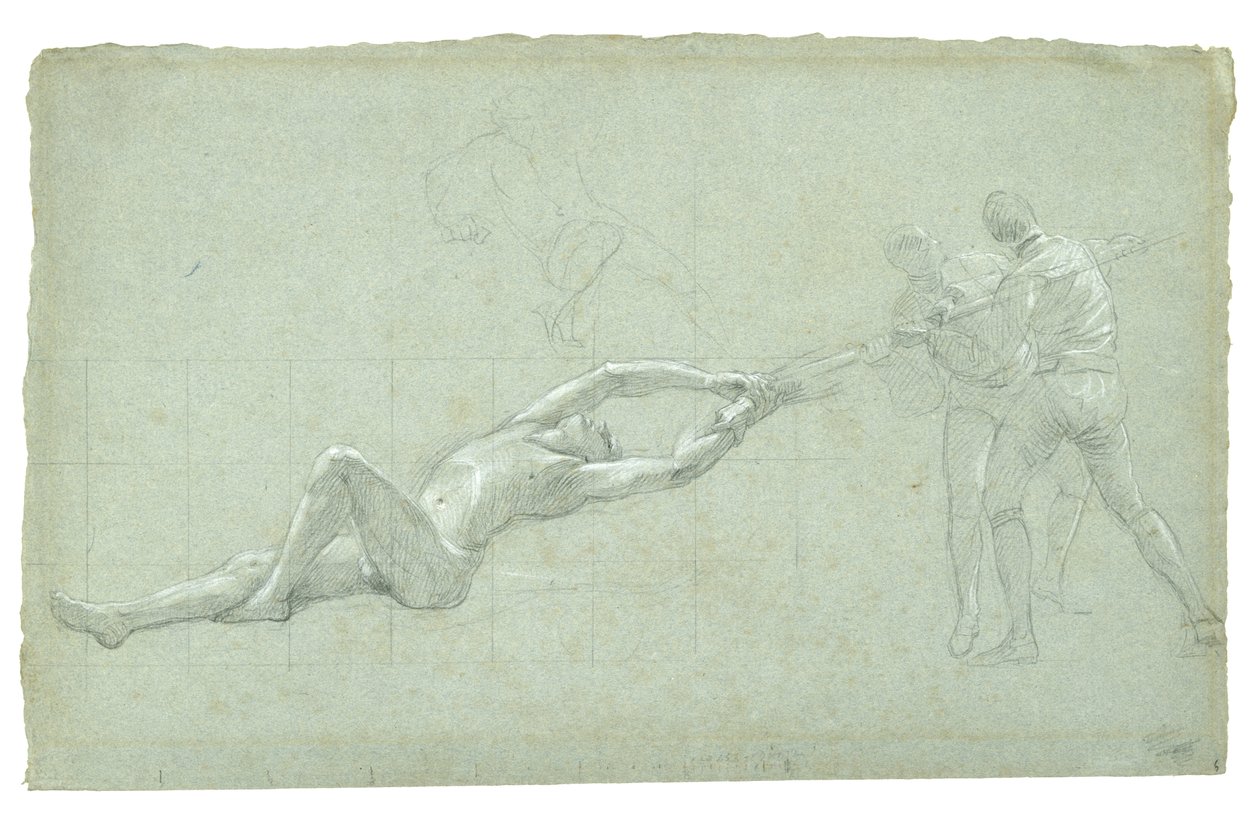 Study for The Siege of Gibraltar (Study for The Siege of Gibraltar (Tanulmány a megmentett alakról és két evezőt húzó figuráról), 1785-1786 (fekete-fehér kréta szürkés-zöld papíron) alkotó: Daniel Mytens