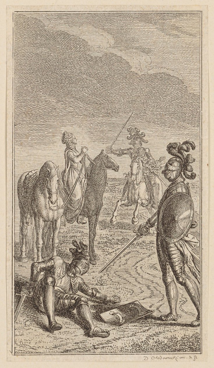 Emberrablás, avagy Karl von Eichenhorst lovag és Gertrude von Hochburg kisasszony, lap Gottfried August Bürger "Költeményei" első kiadásából alkotó: Daniel Nikolaus Chodowiecki