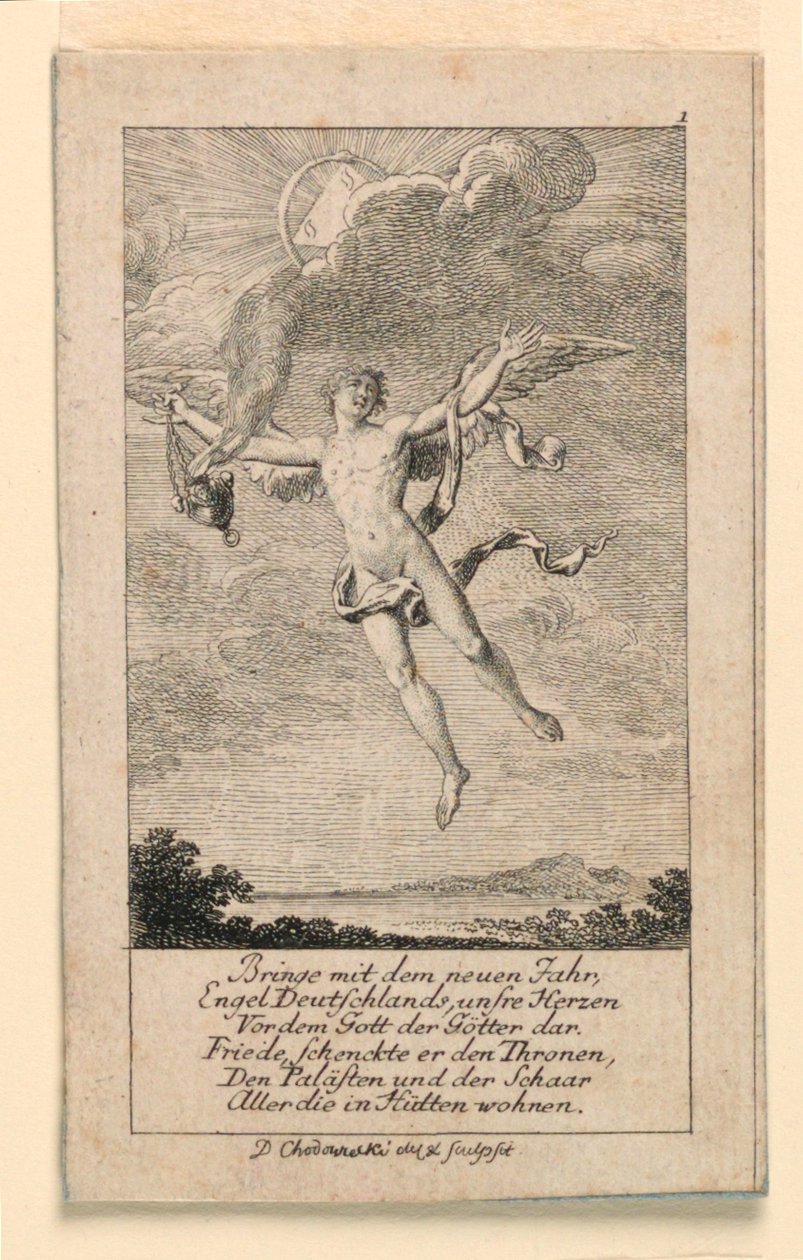 Újévi kívánság Németországnak, Illusztráció a "Königl: Grosbrit [anian] genealogical calendar for the 1780 Year Lauenberg by J.G. Berenberg" című könyvhöz. alkotó: Daniel Nikolaus Chodowiecki
