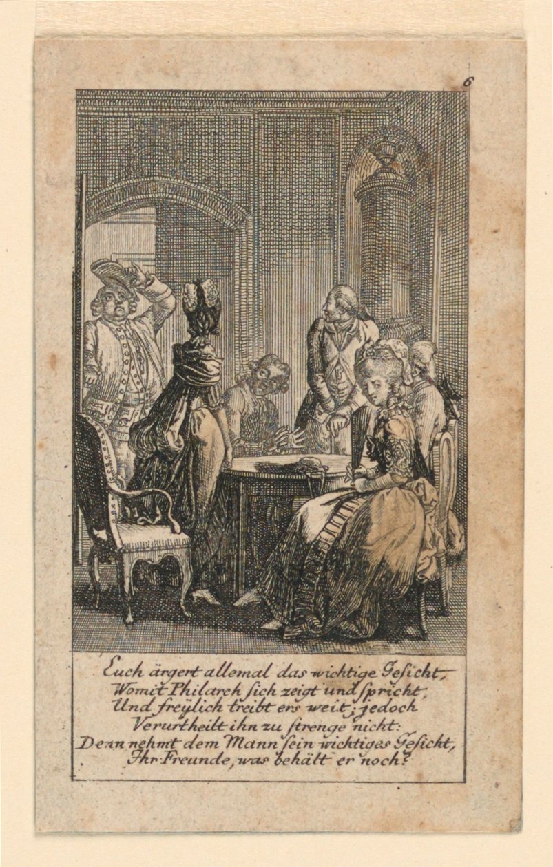 Pompositás, Illusztráció a "Königl: Grosbrit [anian] genealogical calendar for the 1780 Year Lauenberg by J.G. Berenberg" számára alkotó: Daniel Nikolaus Chodowiecki
