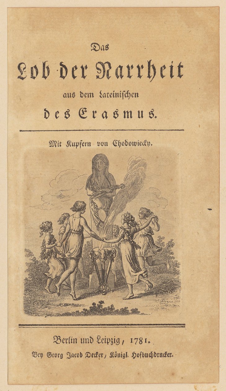 Címlap Erasmus „A bolondság dicsérete” című művéhez készült vignettával alkotó: Daniel Nikolaus Chodowiecki