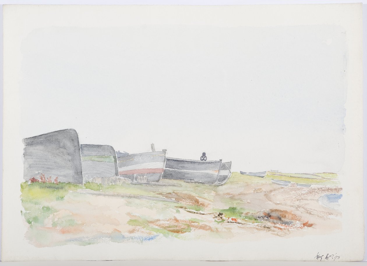 Fishing Cobles, Holy Island, 1895 (ceruza és WC papíron) alkotó: Daniel Oliver