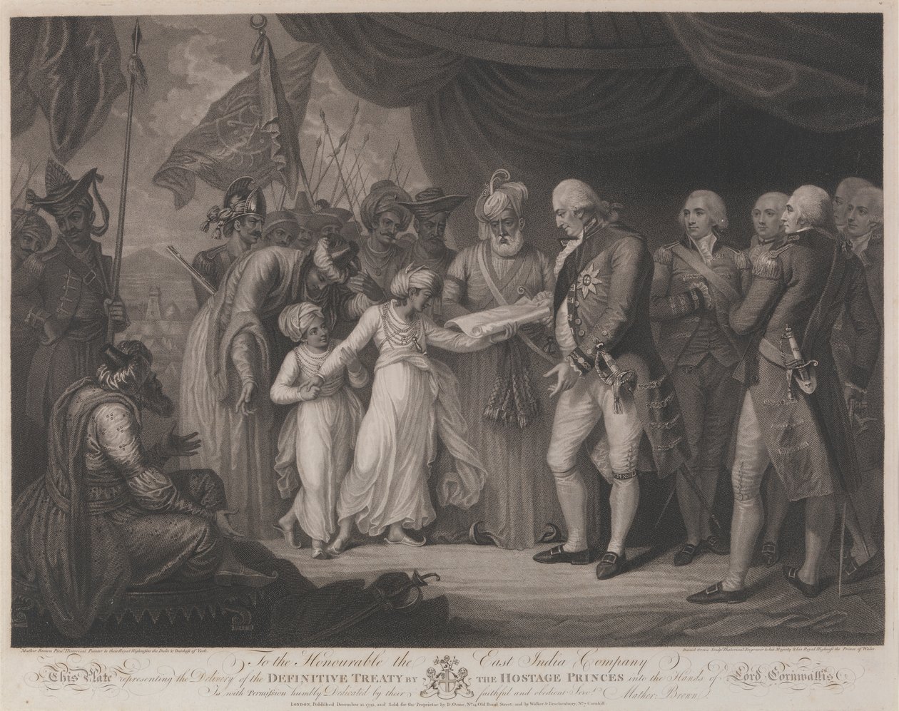 A végleges szerződés átadása a túszos hercegek által Lord Cornwallis kezébe alkotó: Daniel Orme