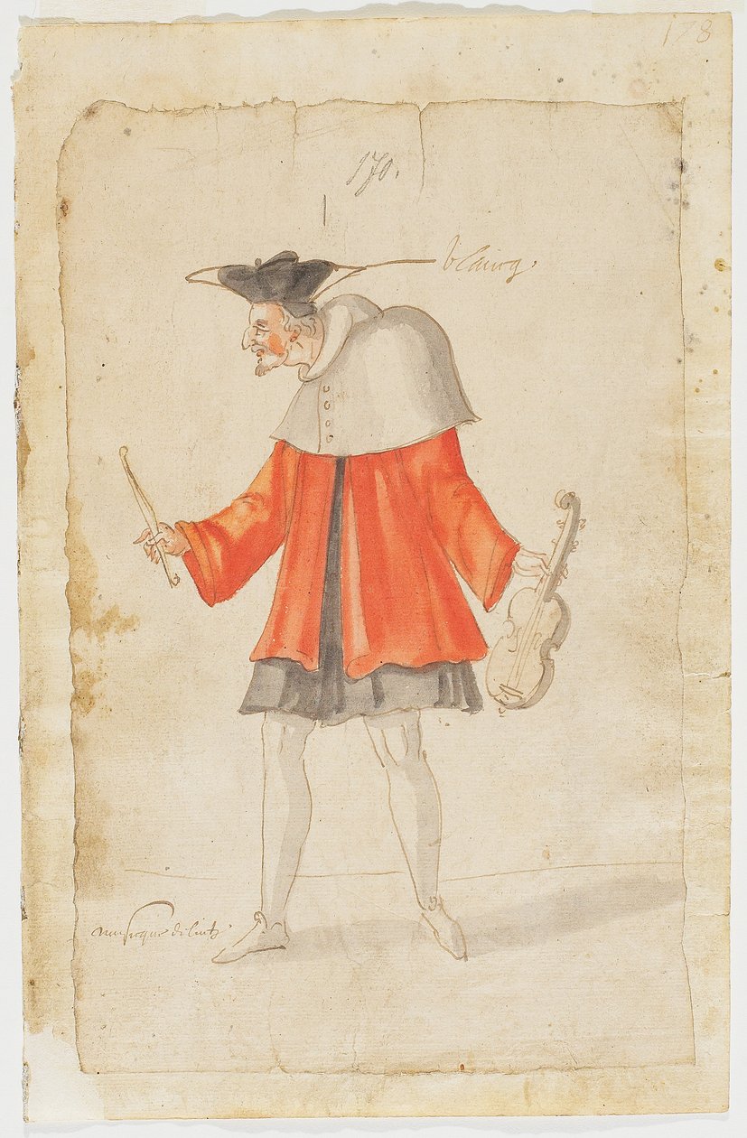 Egy zenész a Ballet du Serieux et du Grotesque-ből, 1627 (barna tinta és wc papírra fektetett) alkotó: Daniel Rabel